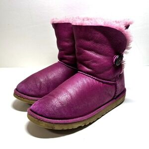 UGG Baliey Button Women Pink Sheepskin Boot Genuine Sheepskin Size 5 (fits Sz 7)